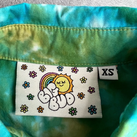 Big Bud Press Tie Dye Button Up Shirt Blue Green Size XS Unisex - Picture 6 of 10